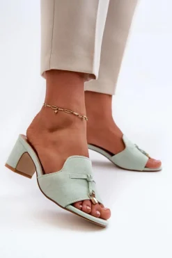 Klapki Damskie Z Eko Zamszu Na Obcasie Miętowe Jemenna
