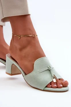 Klapki Damskie Z Eko Zamszu Na Obcasie Miętowe Jemenna