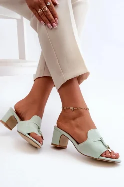 Klapki Damskie Z Eko Zamszu Na Obcasie Miętowe Jemenna