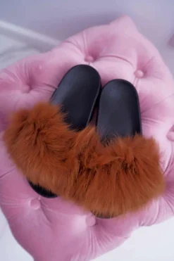 Klapki Damskie Z Futerkiem Camel Mellow