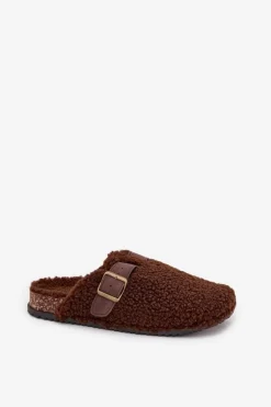Klapki Damskie Z Futerkiem Typu Baranek Brązowe Lorivine