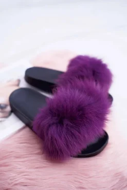 Klapki Damskie Z Futerkiem Fioletowe Mellow