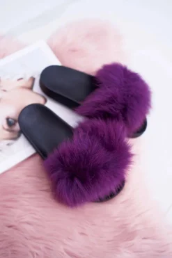 Klapki Damskie Z Futerkiem Fioletowe Mellow
