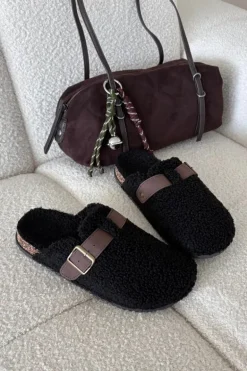 Klapki Damskie Z Futerkiem Typu Baranek Czarne Lorivine