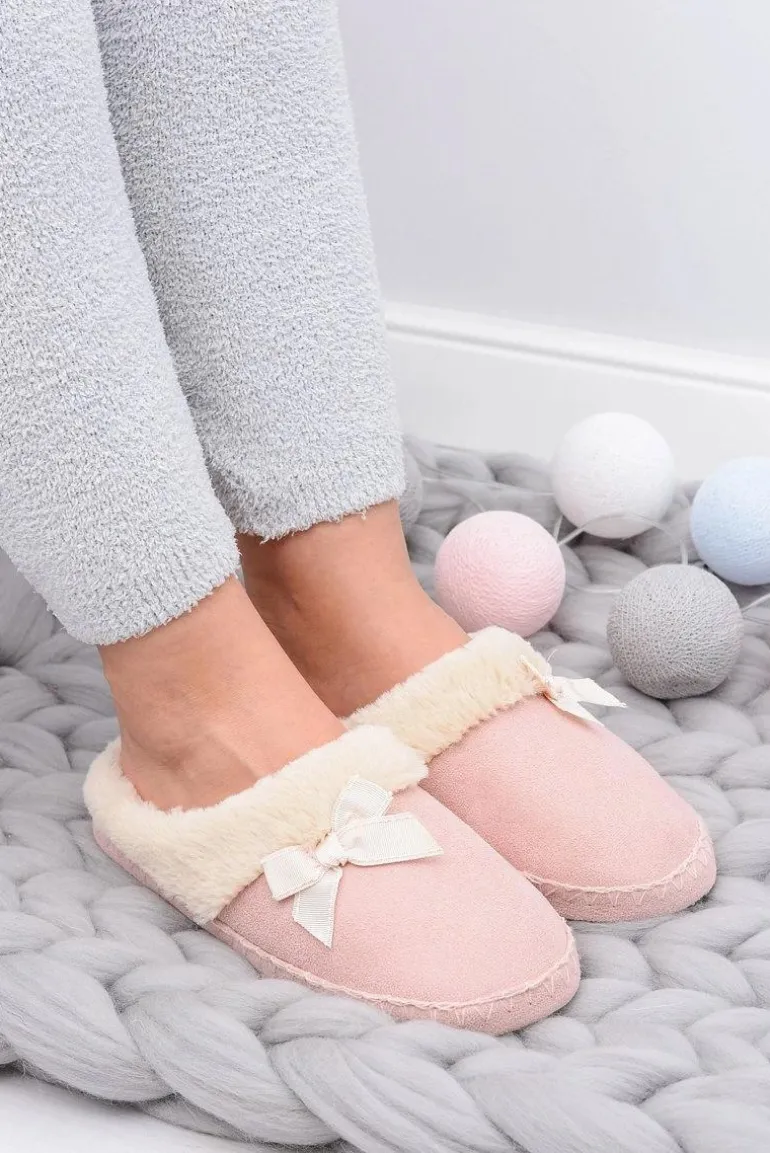 Klapki Damskie Z Futerkiem I Kokardką SOXO Różowe