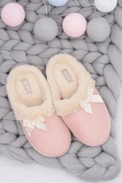 Klapki Damskie Z Futerkiem I Kokardką SOXO Różowe