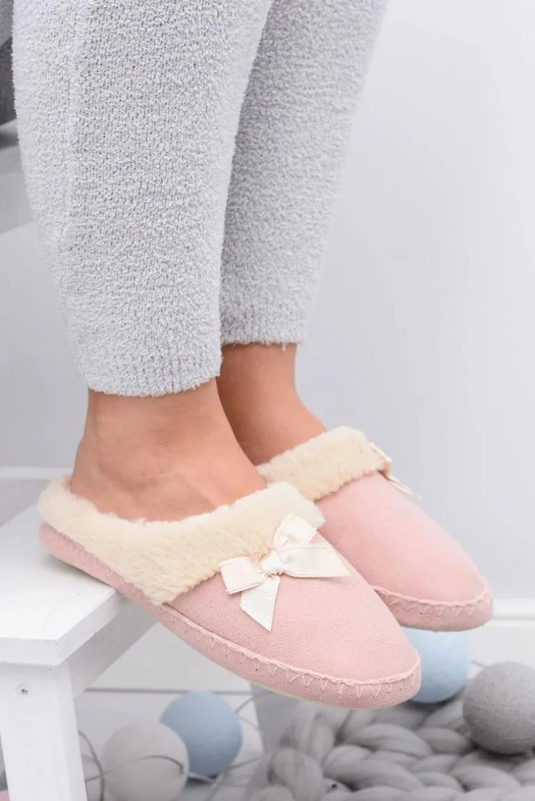 Klapki Damskie Z Futerkiem I Kokardką SOXO Różowe