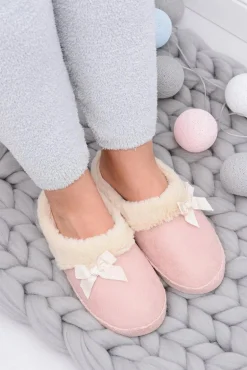 Klapki Damskie Z Futerkiem I Kokardką SOXO Różowe