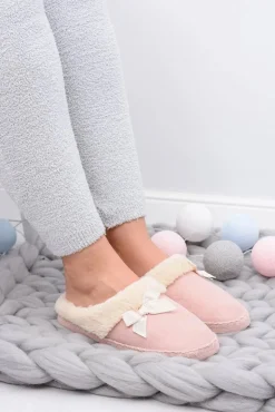 Klapki Damskie Z Futerkiem I Kokardką SOXO Różowe