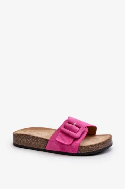 Klapki Damskie Z Klamrą Eko Zamszowe Fuksja Laeltia