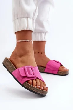 Klapki Damskie Z Klamrą Eko Zamszowe Fuksja Laeltia