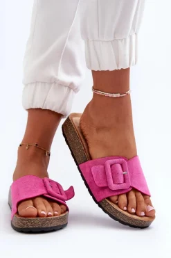 Klapki Damskie Z Klamrą Eko Zamszowe Fuksja Laeltia