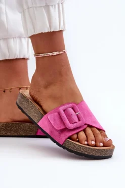 Klapki Damskie Z Klamrą Eko Zamszowe Fuksja Laeltia