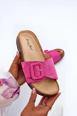 Klapki Damskie Z Klamrą Eko Zamszowe Fuksja Laeltia