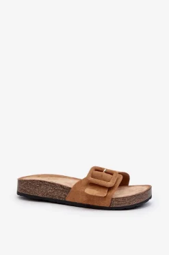 Klapki Damskie Z Klamrą Eko Zamszowe Camel Laeltia