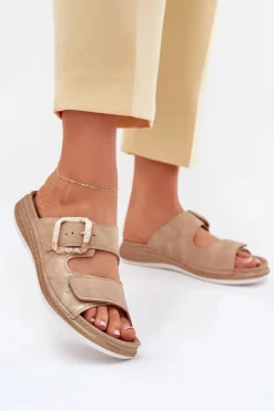 Klapki Damskie Z Klamrą I Rzepem INBLU MK000013 Beżowe