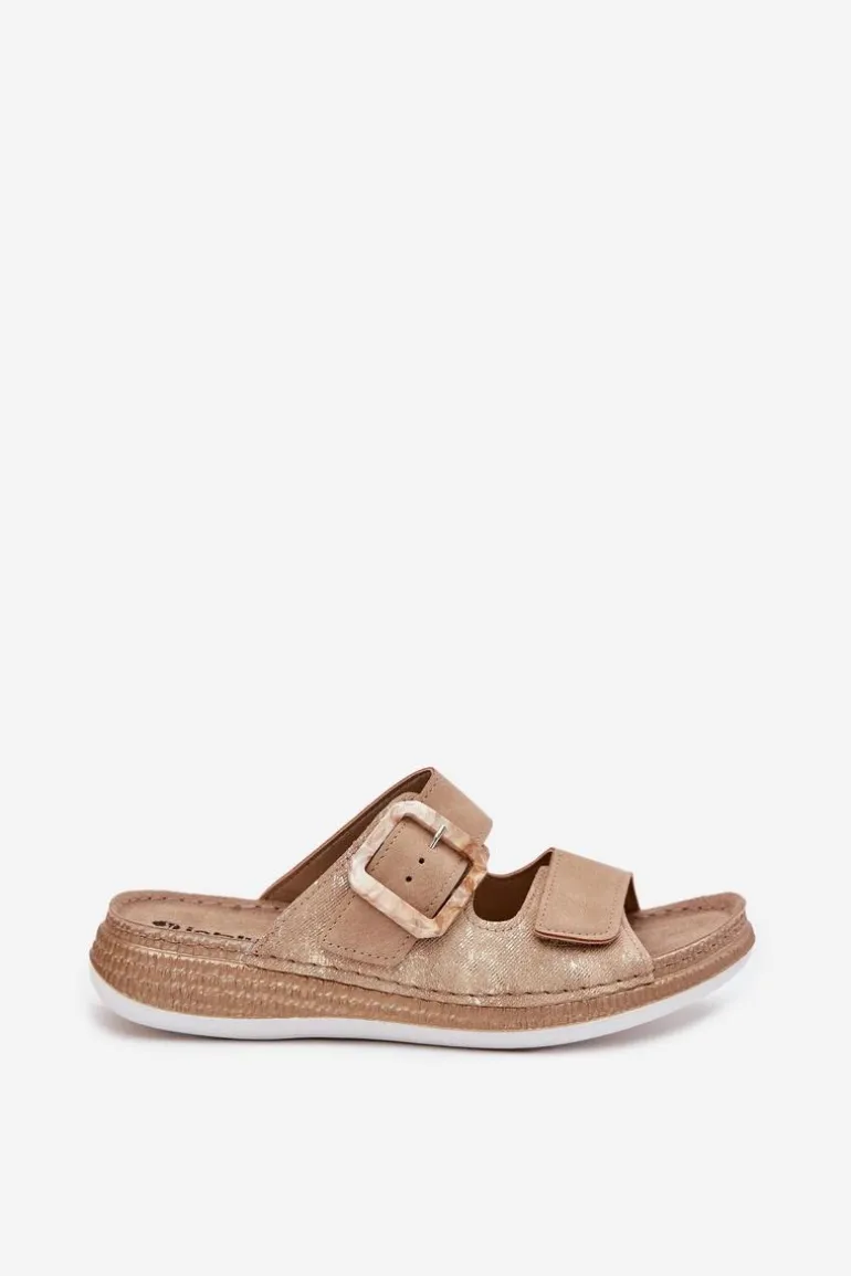 Klapki Damskie Z Klamrą I Rzepem INBLU MK000013 Beżowe