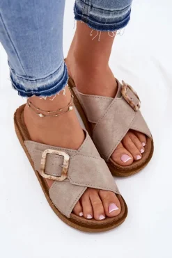 Klapki Damskie Z Klamrą Inblu ED000025 Beżowe