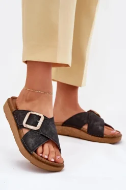 Klapki Damskie Z Klamrą Inblu ED000025 Czarne