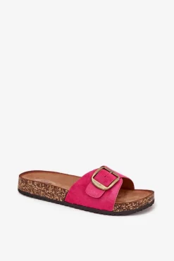 Klapki Damskie Z Klamrą Na Korkowej Platformie Fuksja Zavira