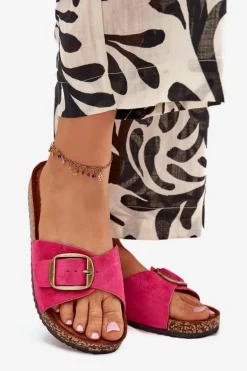 Klapki Damskie Z Klamrą Na Korkowej Platformie Fuksja Zavira