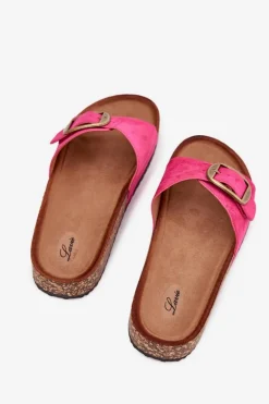 Klapki Damskie Z Klamrą Na Korkowej Platformie Fuksja Zavira