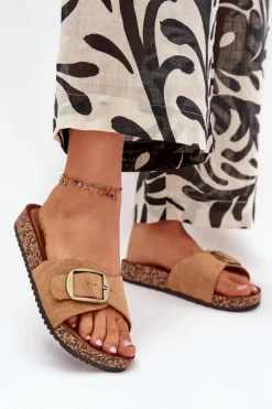 Klapki Damskie Z Klamrą Na Korkowej Platformie Camel Zavira