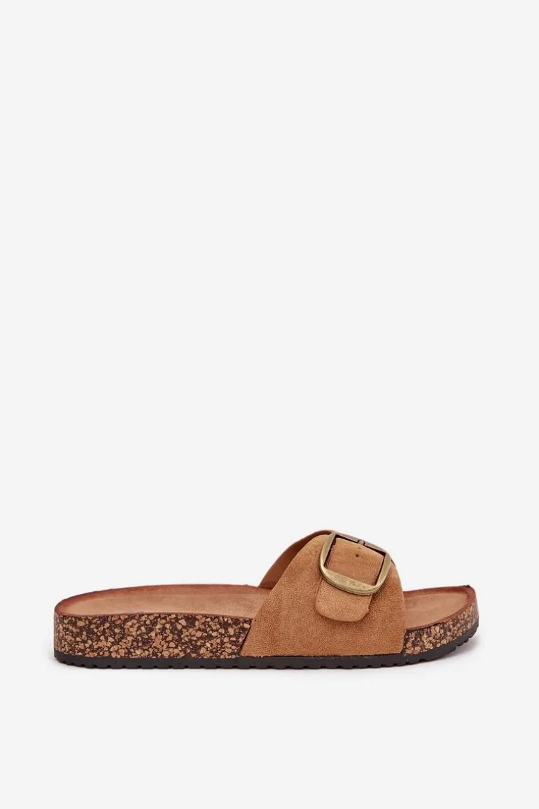 Klapki Damskie Z Klamrą Na Korkowej Platformie Camel Zavira