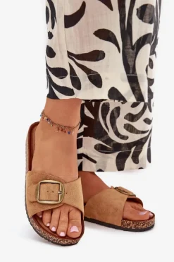 Klapki Damskie Z Klamrą Na Korkowej Platformie Camel Zavira