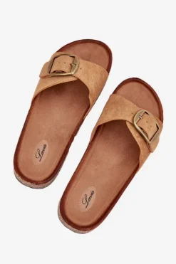 Klapki Damskie Z Klamrą Na Korkowej Platformie Camel Zavira