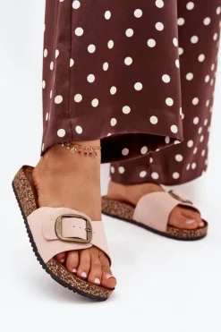 Klapki Damskie Z Klamrą Na Korkowej Platformie Różowe Zavira