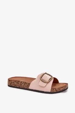 Klapki Damskie Z Klamrą Na Korkowej Platformie Różowe Zavira