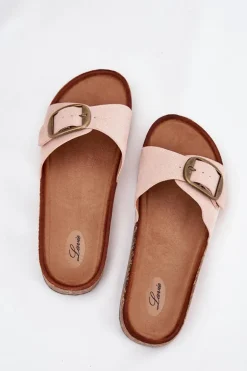 Klapki Damskie Z Klamrą Na Korkowej Platformie Różowe Zavira