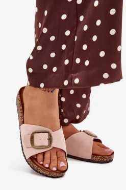 Klapki Damskie Z Klamrą Na Korkowej Platformie Różowe Zavira