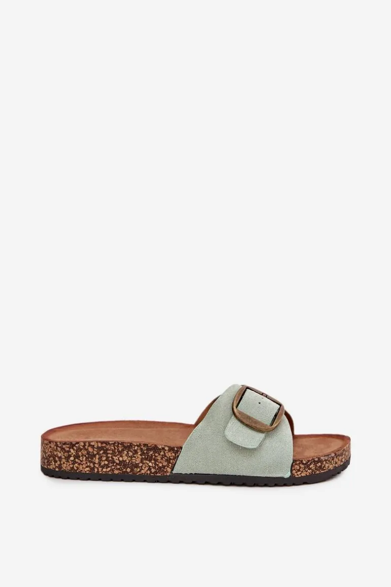 Klapki Damskie Z Klamrą Na Korkowej Platformie Miętowe Zavira