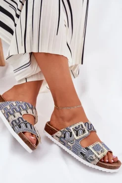 Klapki Damskie Z Klamrami I Brokatem S.Barski RB51-006 Beżowe