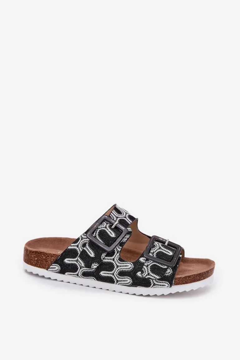 Klapki Damskie Z Klamrami I Brokatem S.Barski RB51-006 Czarne