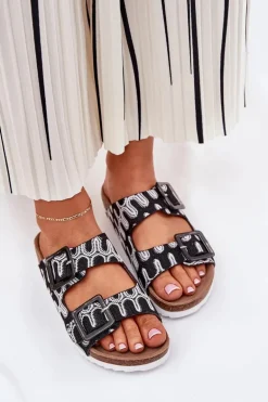 Klapki Damskie Z Klamrami I Brokatem S.Barski RB51-006 Czarne