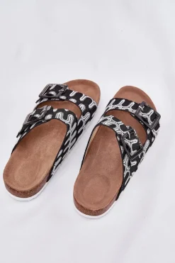 Klapki Damskie Z Klamrami I Brokatem S.Barski RB51-006 Czarne