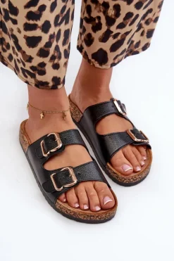 Klapki Damskie Z Klamrami Czarne Fronila