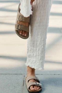 Klapki Damskie Z Klamrami Na Korkowej Platformie Beżowe Galurena