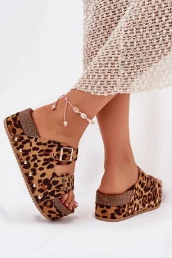Klapki Damskie Z Klamrami Na Masywnej Platformie Panterka Odisene