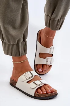 Klapki Damskie Z Klamrami Białe Oliena