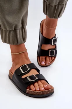 Klapki Damskie Z Klamrami Czarne Oliena