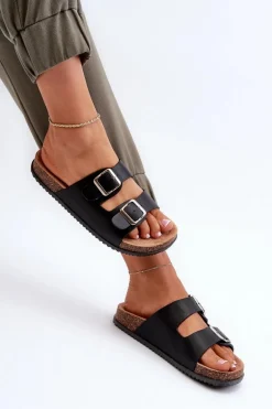 Klapki Damskie Z Klamrami Czarne Oliena