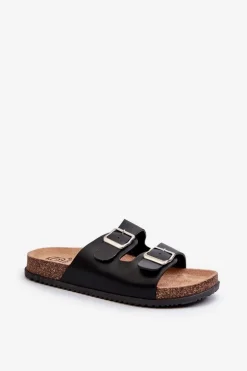 Klapki Damskie Z Klamrami Czarne Oliena