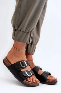 Klapki Damskie Z Klamrami Czarne Oliena