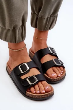 Klapki Damskie Z Klamrami Czarne Oliena