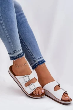 Klapki Damskie Z Klamrami Inblu CP000042 Białe