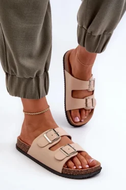 Klapki Damskie Z Klamrami Beżowe Oliena